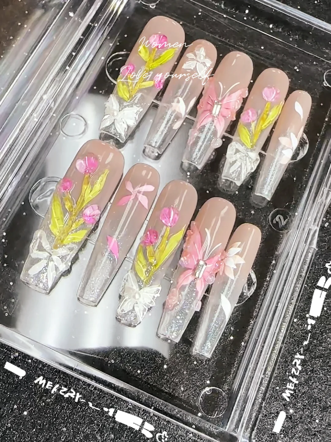 Long Nail 4.0 | Premium Handmade Wearable Nails with Tulip 🌷 Design