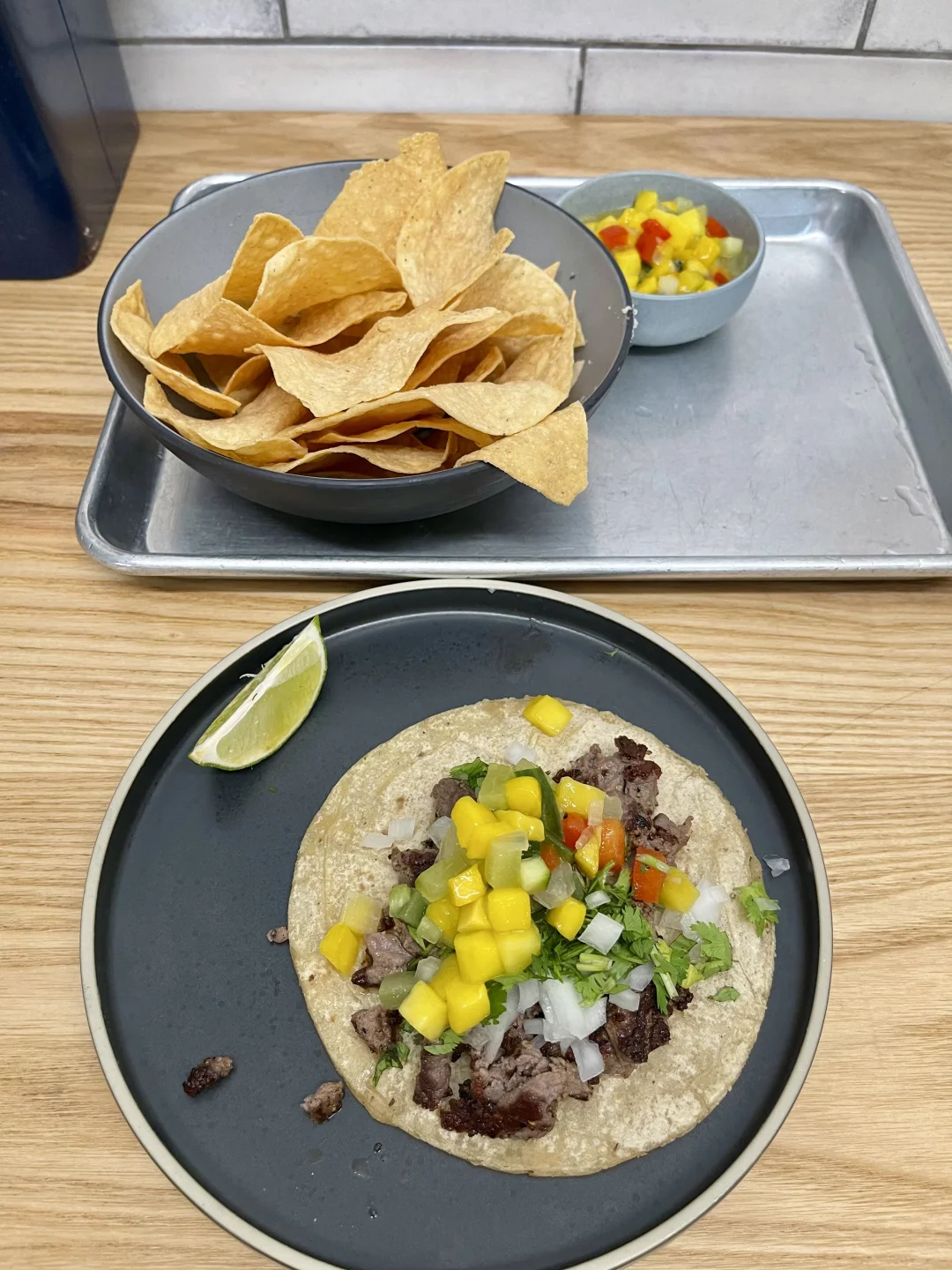 Ordered one taco while dieting, but got a huge bowl of chips instead...