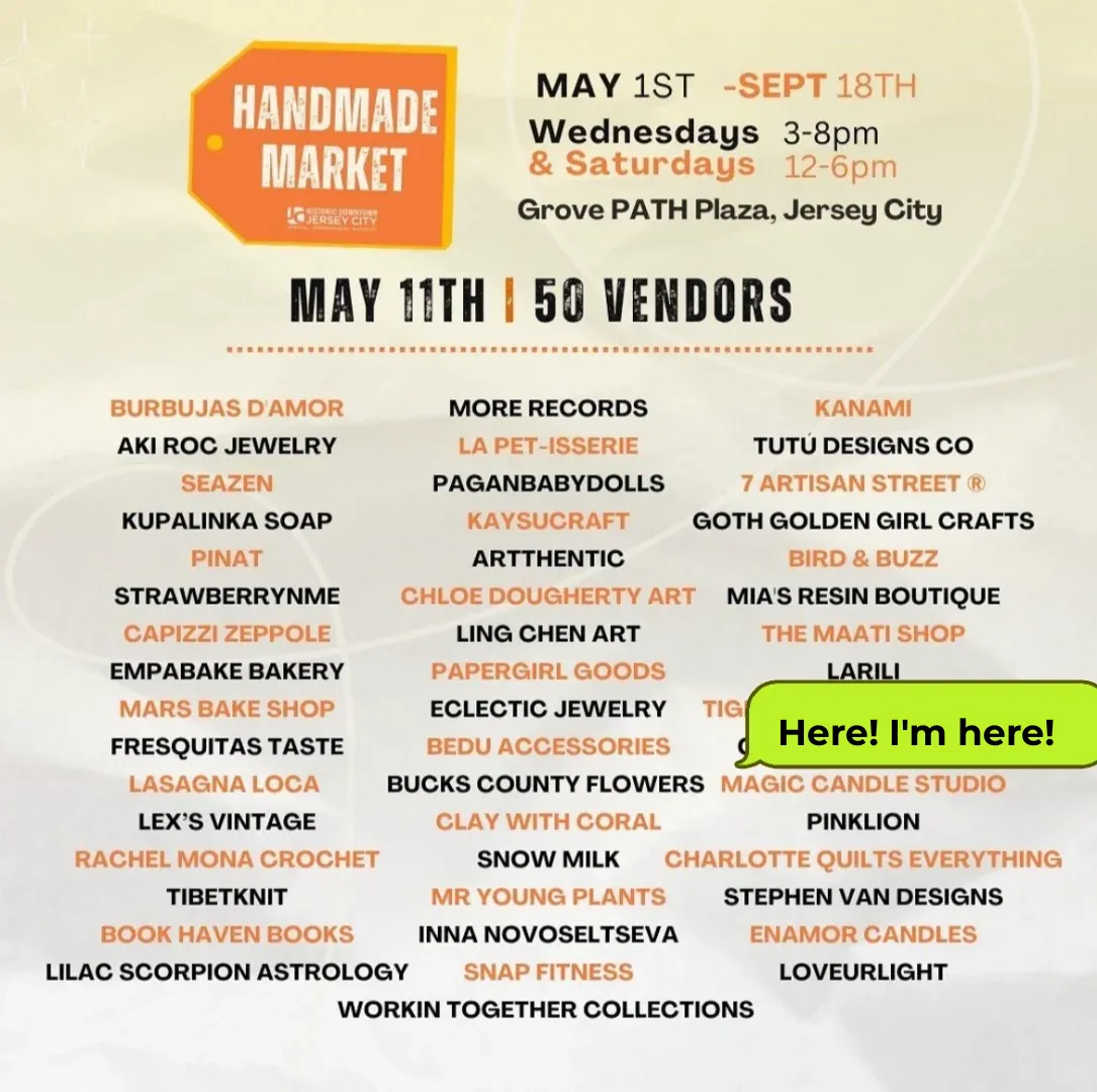 "Any sisters want to join me at the Jersey City handmade market this Saturday?"