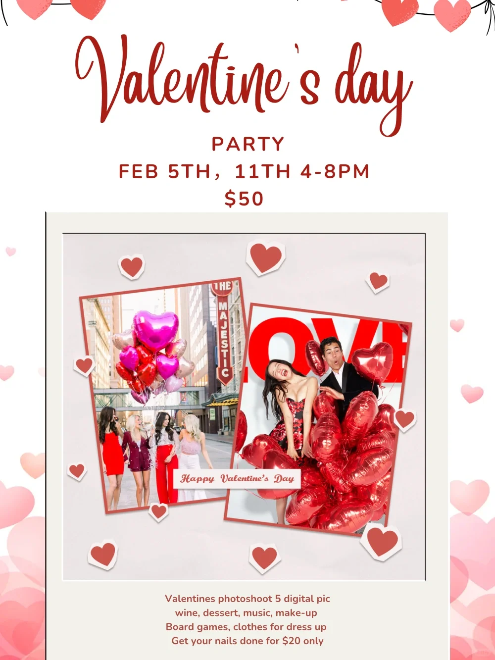 Valentine's Day Event in San Diego: Photography, Gourmet Food & Wine, Manicures