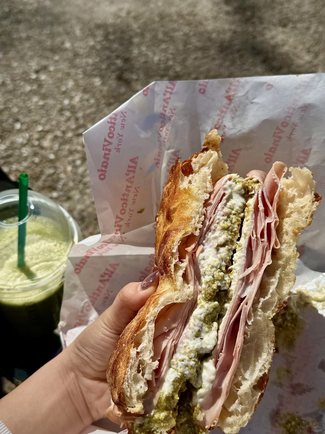 The Taste of Happiness! Pistachio, Ham, and Cheese Sandwich 🥪🌸