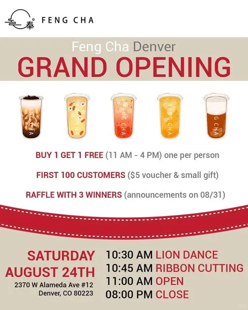 "Discounts Available at the Grand Opening of Feng Cha in Vietnam Street"